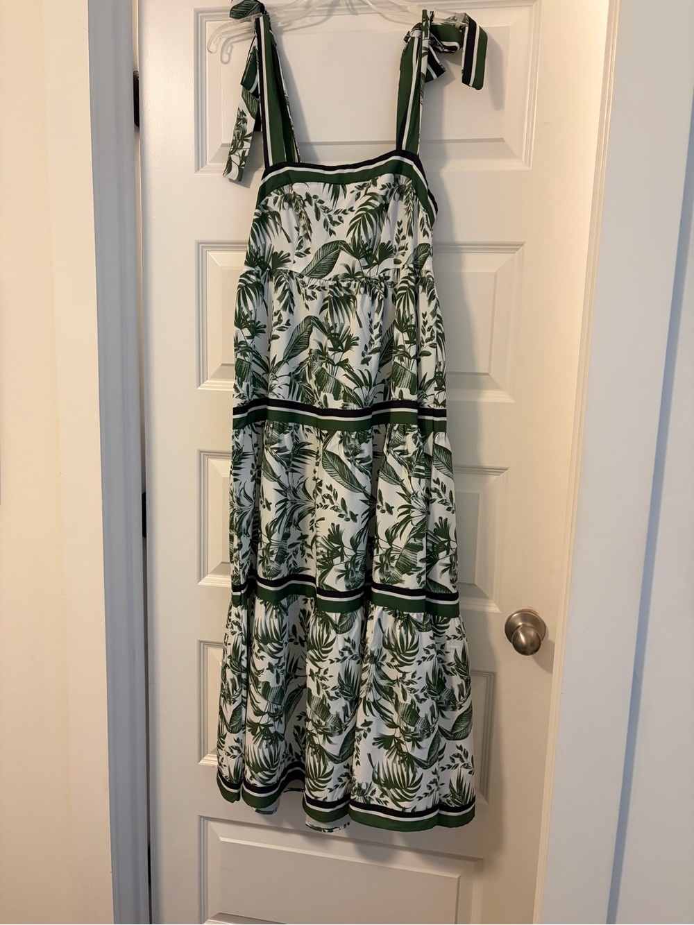 Green Tropical Print Tie-Strap Sundress